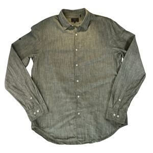 Superdry Studios Linen Blend Shirt Mens Large Olive Green Button Up Casual